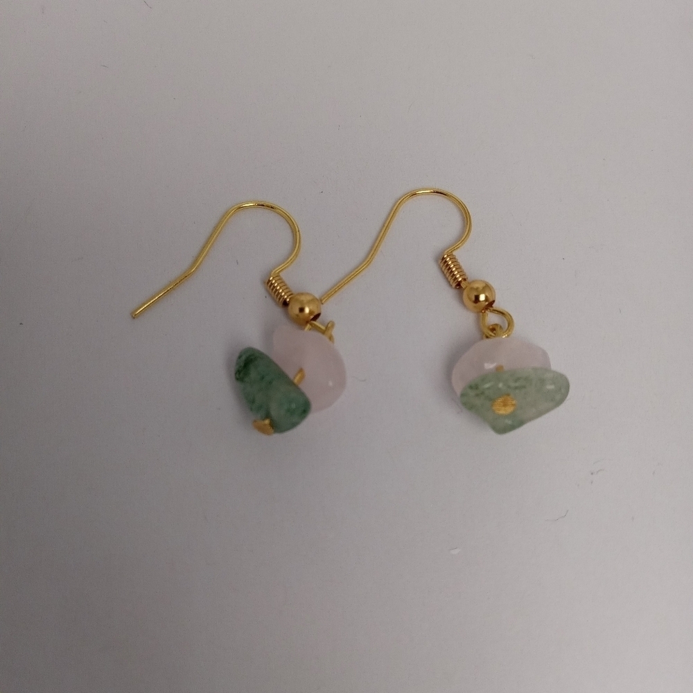 5/$25 Rose quartz and aventurine stone chip earrings - Picture 4 of 5